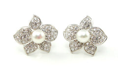 Silver White Sapphire Pearl Hanabira Earrings
