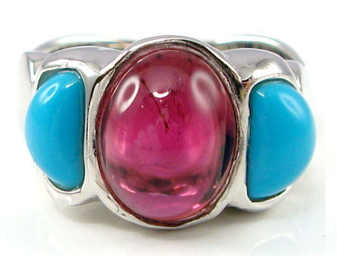 Silver Pink Tourmaline and Turquoise Barcelona Ring