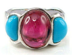 Silver Pink Tourmaline and Turquoise Barcelona Ring