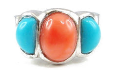Gold Vermeil Coral + Turquoise Barcelona Ring