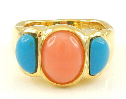 Gold Vermeil Coral + Turquoise Barcelona Ring