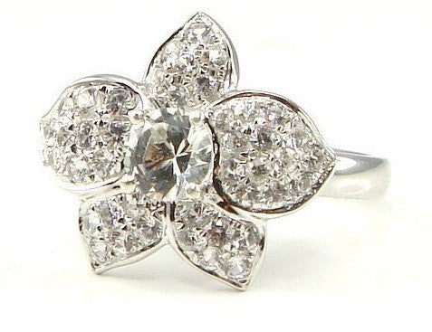 Silver White Sapphire & Topaz Hanabira Ring