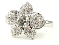 Silver White Sapphire & Topaz Hanabira Ring