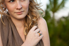 Gold Vermeil Coral + Turquoise Barcelona Ring
