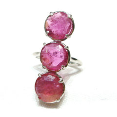 Hot Pink Tourmaline Three Stone Gemma Ring