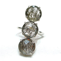 Rutilated Quartz Three Stone Gemma Ring