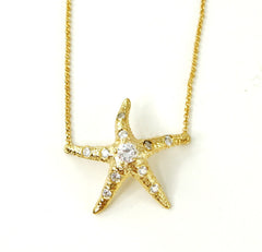 Gold Large Starlette Necklace with Crystals