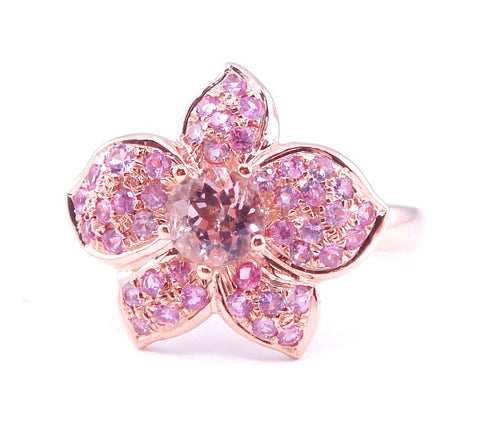 LUXE 18k Rose Hanabira Ring with Sapphires and Tourmaline