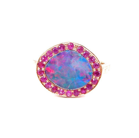 LUXE 14k Kori Ring with Sapphires + Black Opal