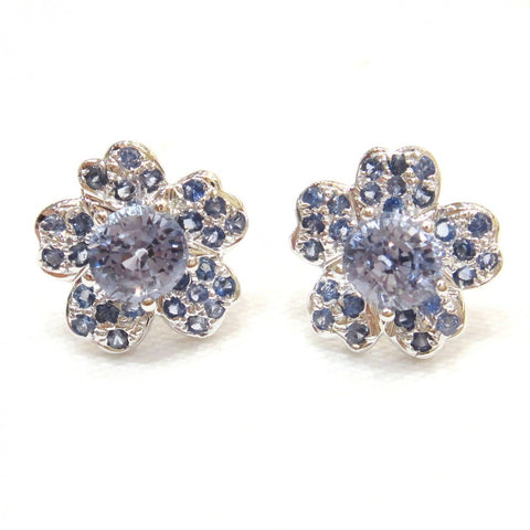 Sterling Blue Sapphire Sakura Studs