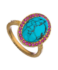 Gold Turquoise Pink Sapphire Kori Ring