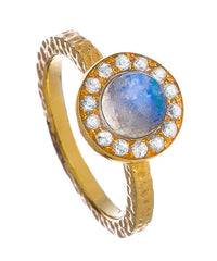 Solid Gold Blue Moonstone Aquamarine Kori Ring