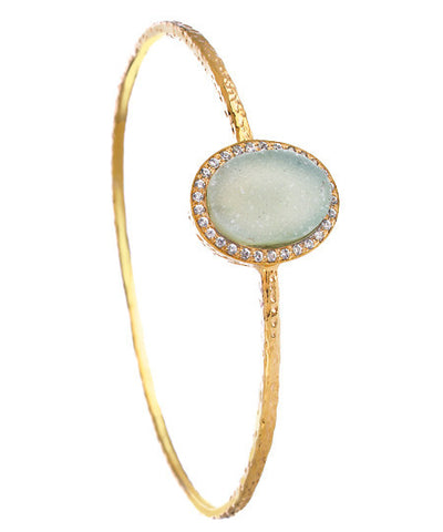 Gold Pale Green Druzy Pave Kori Bangle