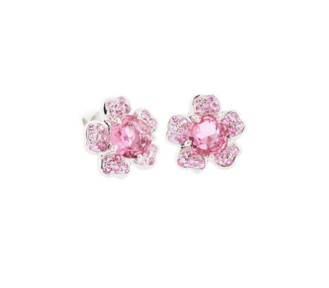 Pink Tourmaline + Pave Pink Sapphire Sakura Studs