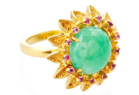 Gold Chrysoprase Pink Sapphire Soleil Ring