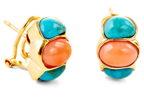 Gold Coral Turquoise Barcelona Earrings