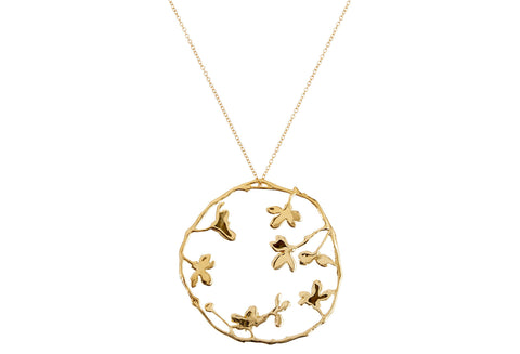 Gold Sakura Circle Pendant