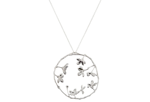 Silver Sakura Circle Pendant
