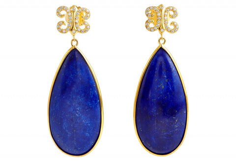 White Sapphire Lapis Drop Arabesque Earrings