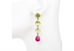 Green Amethyst and Ruby Gemma Drop Earrings
