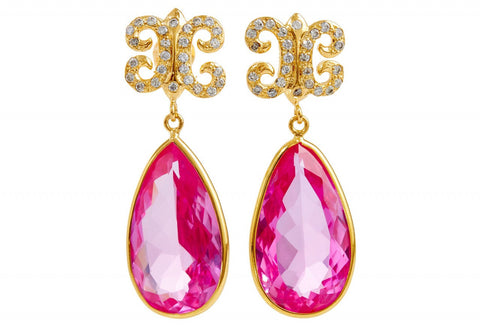 White Sapphire + Pink Topaz Gold Vermeil Drop Earrings