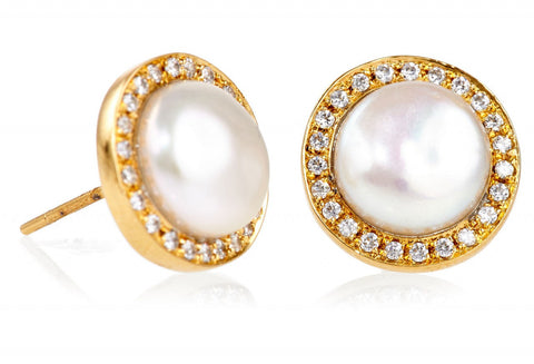 Gold White Sapphire Pearl Kori Studs