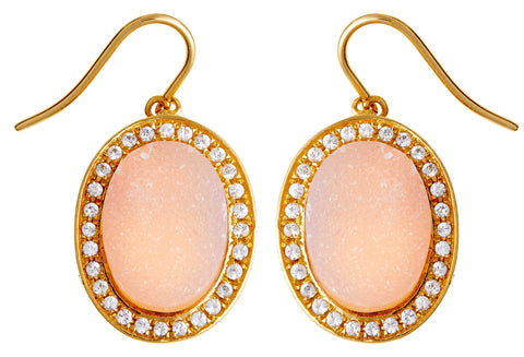 Rose Gold Pave Pink Druzy Kori Drop Earrings