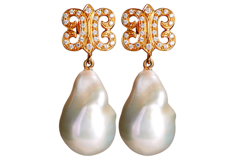 South Sea Pearl Sapphire Arabesque Drops