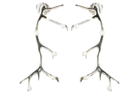 Silver Pearl Branch Earrings