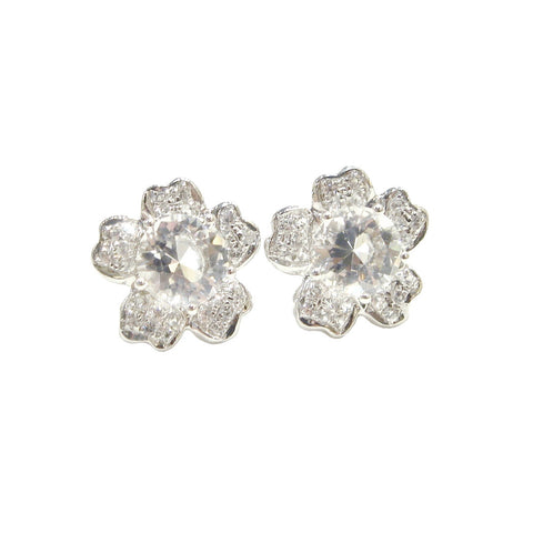 Pave White Sapphire and Topaz Sakura Studs