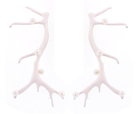 White Pearl Antler Earrings