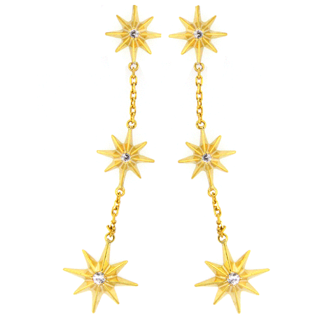 Three Star White Sapphire Drop Earrings