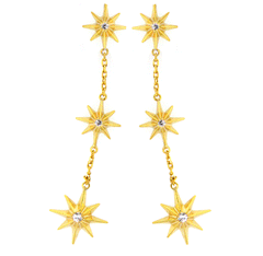 Three Star White Sapphire Drop Earrings