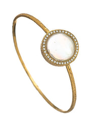 Gold White Sapphire Pearl Kori Bangle