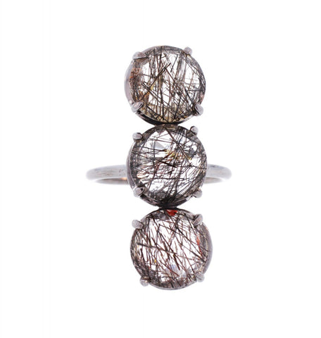 Rutilated Quartz Three Stone Gemma Ring