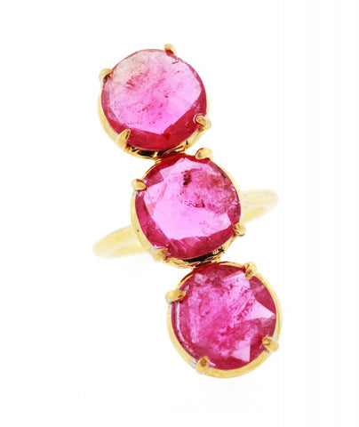 Hot Pink Tourmaline Three Stone Gemma Ring