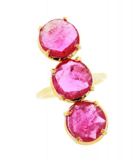 Hot Pink Tourmaline Three Stone Gemma Ring