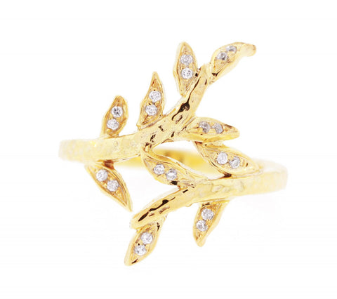 Gold White Sapphire Laurel Ring