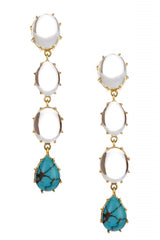 Cabochon Rock Crystal + Turquoise Gemma Drop Earrings